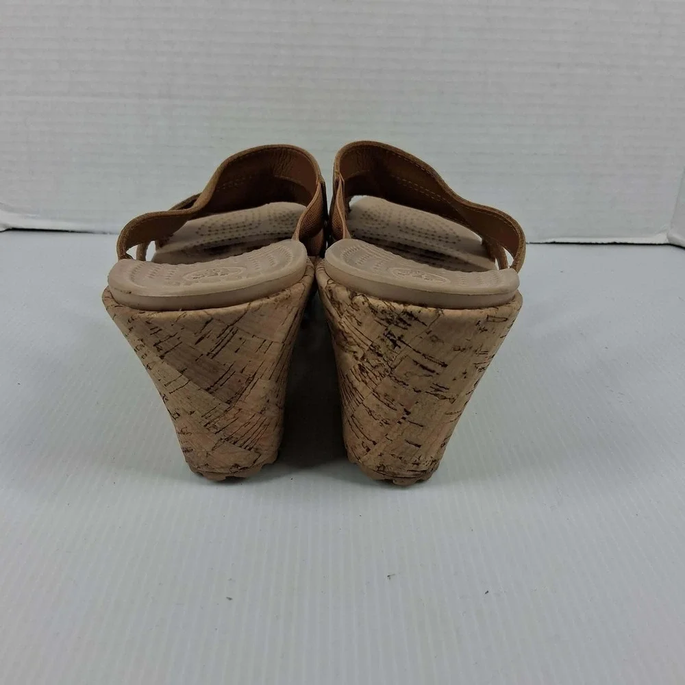 Crocs Leigh II Wedge Sandals Womens 11 Tan Strappy‎ Cork Wrap Slides 202513-23Q